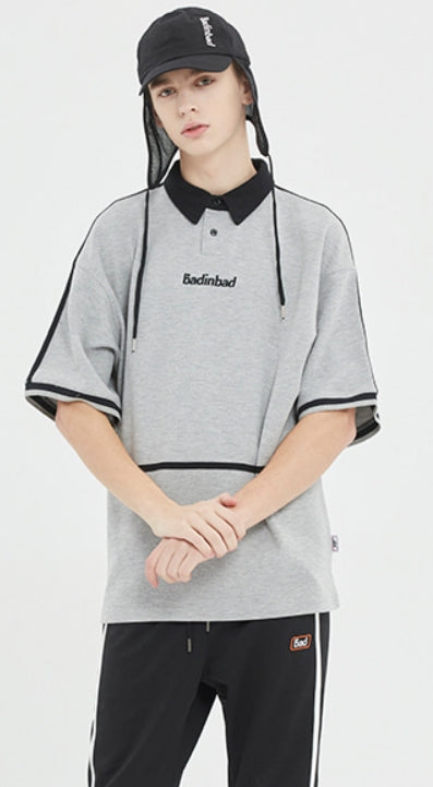 ベドインベド(BADINBAD) BINDING COLLAR POLO TEE_GREY
