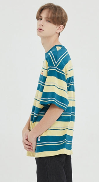 ベドインベド(BADINBAD)  BAD IN STRIPED TEE_BLUE GREEN