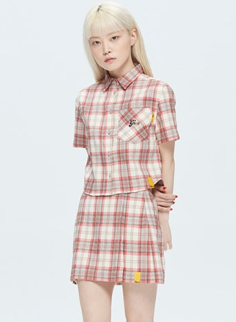 ロマンティッククラウン(ROMANTIC CROWN)   GNAC CHECK HALF SHIRT_PINK