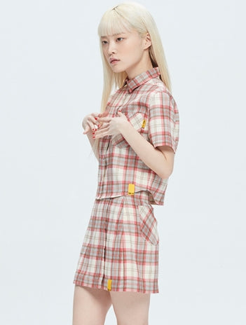 ロマンティッククラウン(ROMANTIC CROWN)   GNAC CHECK HALF SHIRT_PINK