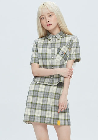 ロマンティッククラウン(ROMANTIC CROWN)   GNAC CHECK HALF SHIRT_GREEN