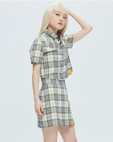 ロマンティッククラウン(ROMANTIC CROWN)   GNAC CHECK HALF SHIRT_GREEN