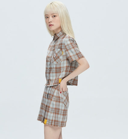 ロマンティッククラウン(ROMANTIC CROWN)   GNAC CHECK HALF SHIRT_BROWN