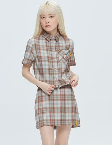 ロマンティッククラウン(ROMANTIC CROWN)   GNAC CHECK HALF SHIRT_BROWN