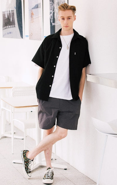 セイントペイン(SAINTPAIN) SP LINEN OPEN COLLAR SHIRTS-BLACK