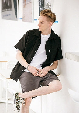 セイントペイン(SAINTPAIN) SP LINEN OPEN COLLAR SHIRTS-BLACK