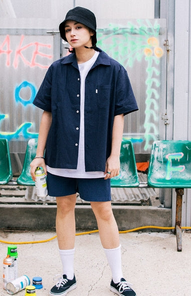 セイントペイン(SAINTPAIN) SP LINEN OPEN COLLAR SHIRTS-NAVY