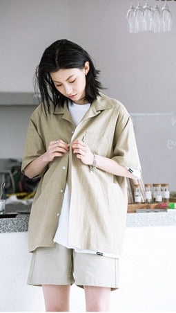 セイントペイン(SAINTPAIN) SP LINEN OPEN COLLAR SHIRTS-BEIGE