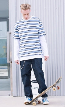 セイントペイン(SAINTPAIN) SP DOUBLE STRIPE TEE-BLUE