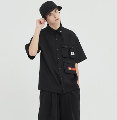 ベドインベド(BADINBAD) MULTI POCKET HALF SHIRT_BLACK