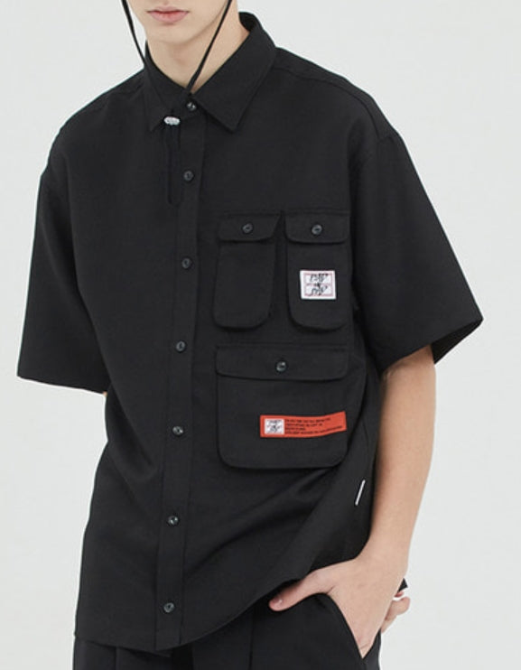 ベドインベド(BADINBAD) MULTI POCKET HALF SHIRT_BLACK