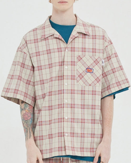 ベドインベド(BADINBAD) SQUARE CHECK HALF SHIRT_OATMEAL
