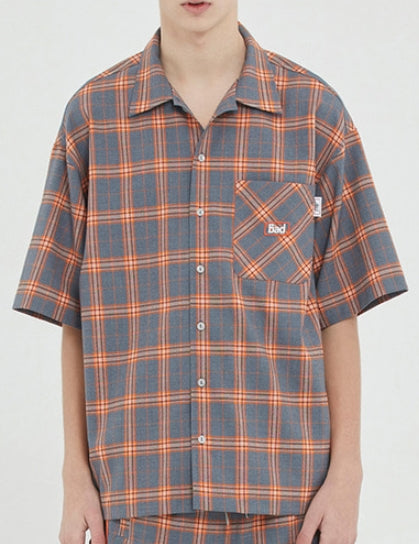 ベドインベド(BADINBAD) SQUARE CHECK HALF SHIRT_GREY
