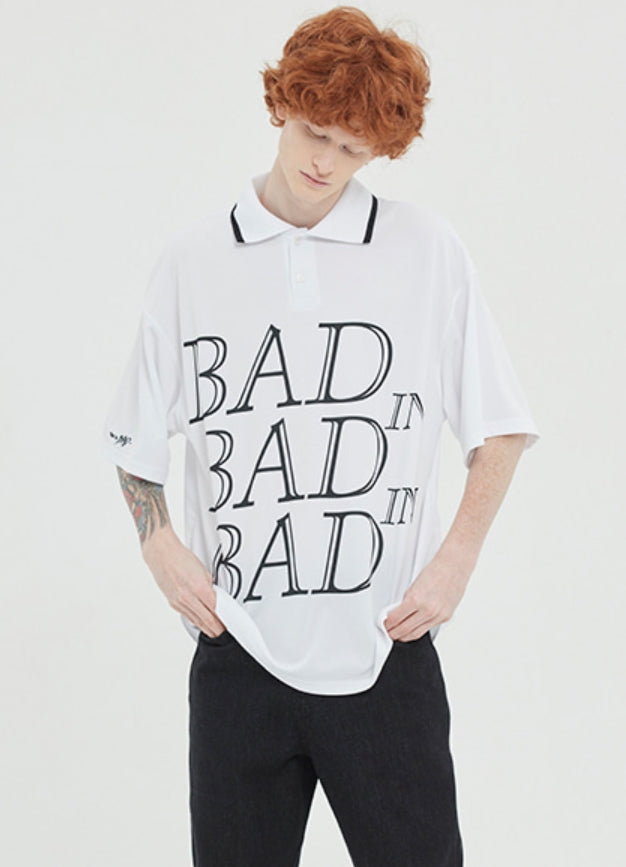 ベドインベド(BADINBAD) SERIF FONT HALF POLO_WHITE