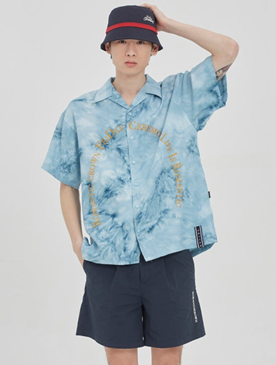 ロマンティッククラウン(ROMANTIC CROWN) ARCH LOGO TIE DYE SHIRT_SKY BLUE