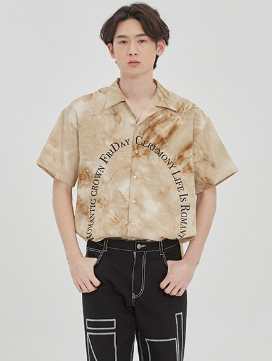 ロマンティッククラウン(ROMANTIC CROWN) ARCH LOGO TIE DYE SHIRT_OATMEAL