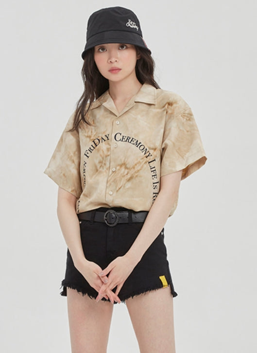 ロマンティッククラウン(ROMANTIC CROWN) ARCH LOGO TIE DYE SHIRT_OATMEAL