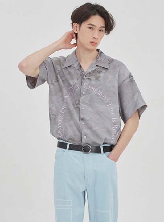 ロマンティッククラウン(ROMANTIC CROWN) ARCH LOGO TIE DYE SHIRT_GREY
