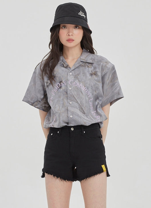 ロマンティッククラウン(ROMANTIC CROWN) ARCH LOGO TIE DYE SHIRT_GREY