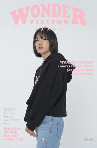 ワンダービジター(WONDER VISITOR) Rabbit Crop hoodie-Black