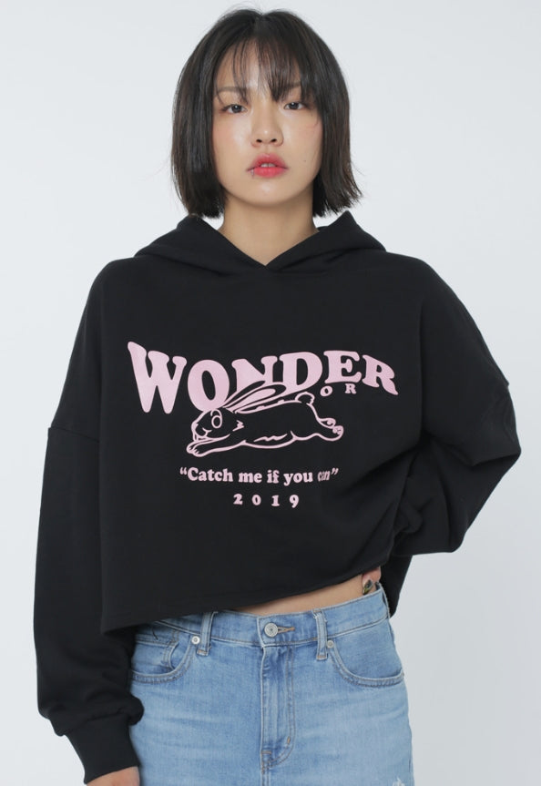 ワンダービジター(WONDER VISITOR) Rabbit Crop hoodie-Black