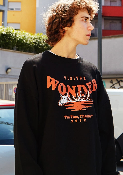 ワンダービジター(WONDER VISITOR) Fine skull vintage print Sweatshirt