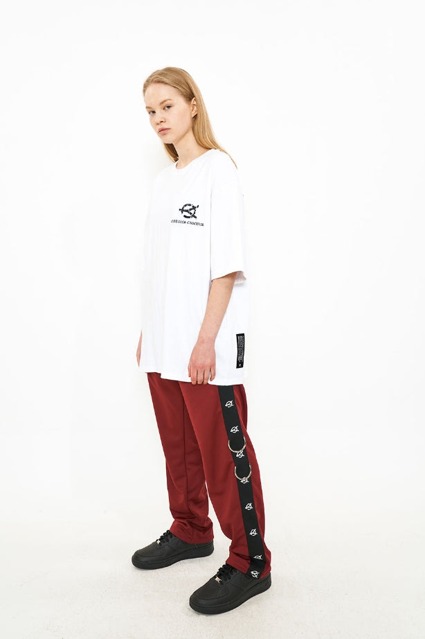 オーワイ(OY) LOGO TAPE RING TRACK PANTS-BURGUNDY