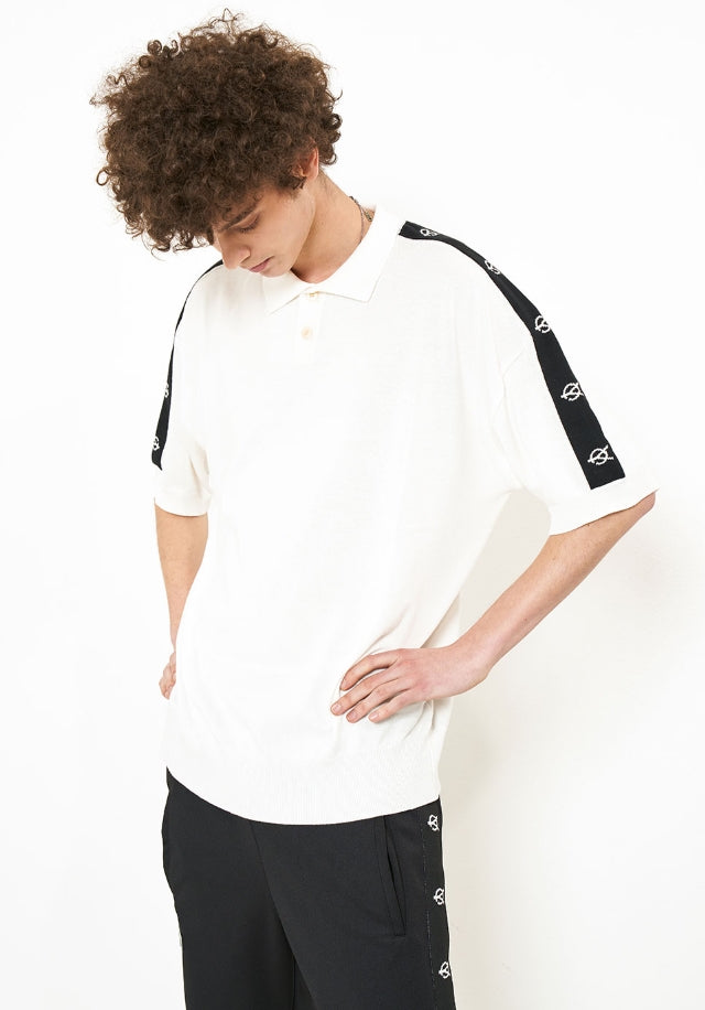 オーワイ(OY) LOGO TAPE COLLAR KNIT T-WHITE