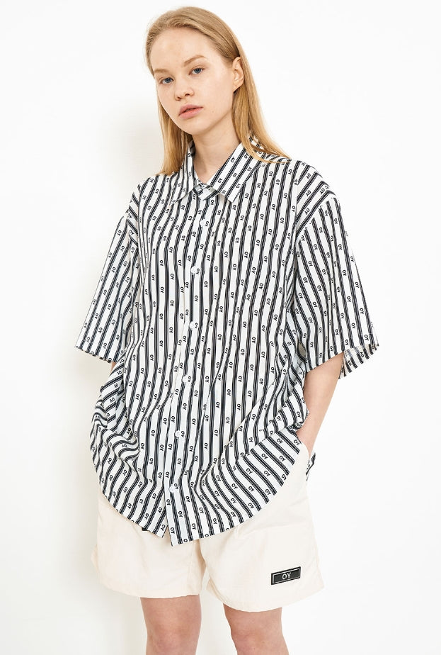 オーワイ(OY) STRIPE LOGO HALF SHIRTS-WHITE