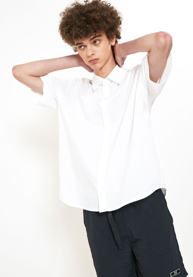 オーワイ(OY) BACK BUTTON HALF SHIRTS-WHITE
