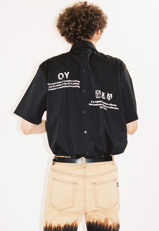オーワイ(OY) BACK BUTTON HALF SHIRTS-BLACK