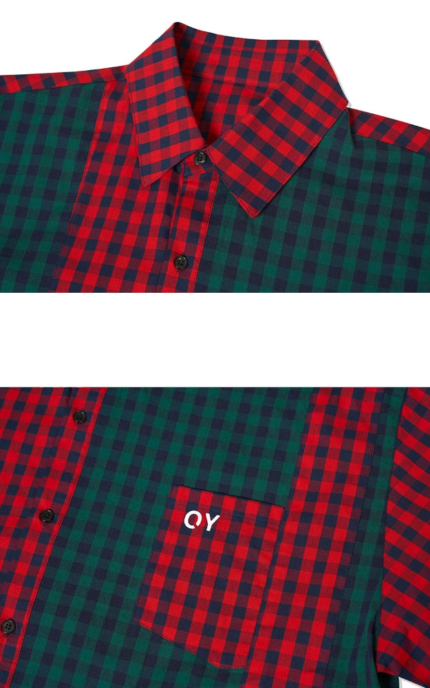 オーワイ(OY) MIX CHECK SHIRTS-GREEN/RED