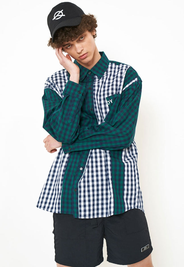 オーワイ(OY) MIX CHECK SHIRTS-NAVY/GREEN