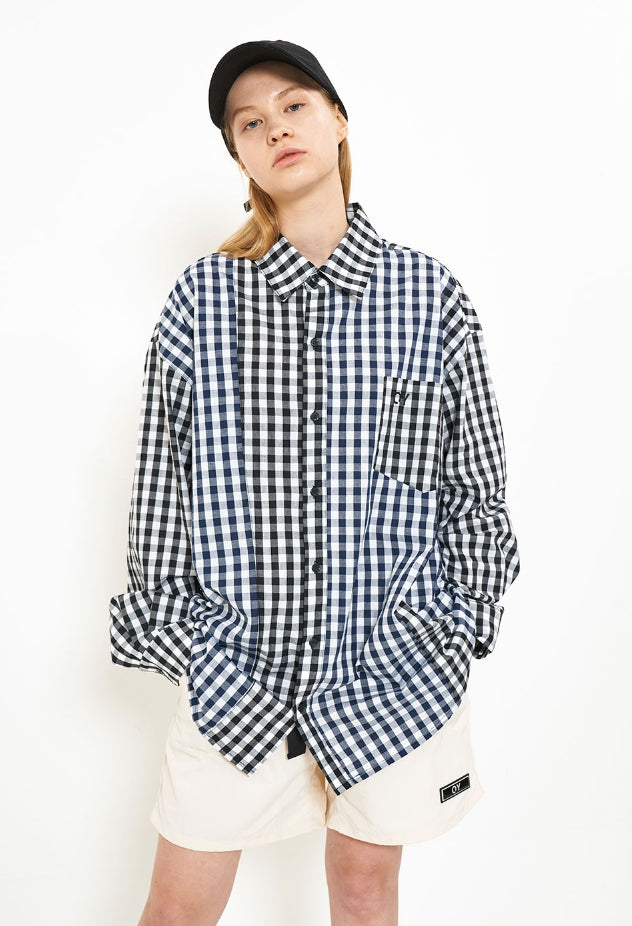 オーワイ(OY) MIX CHECK SHIRTS-NAVY/BLACK