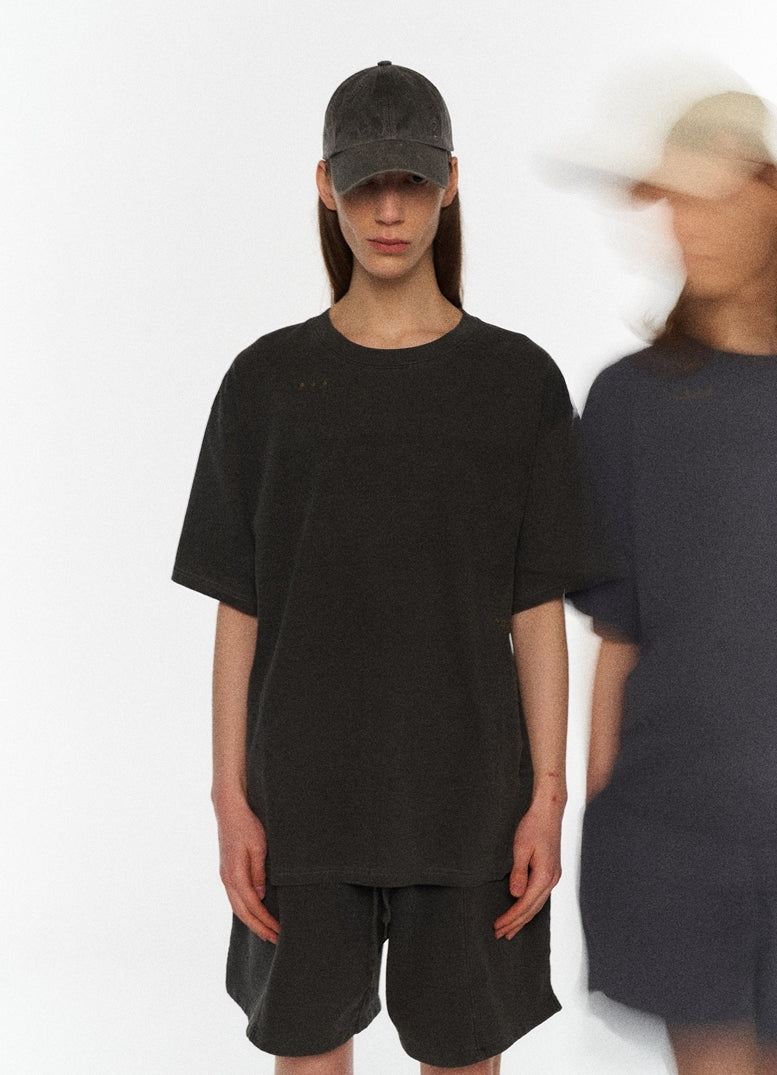 オベルー(OVERR) 20SU PIGMENT CHARCOAL SIDE DETAIL T-SHIRTS