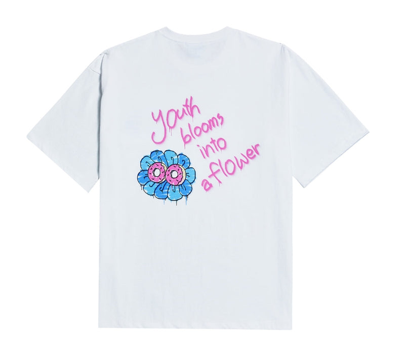 アクメドラビ(acme' de la vie) ADLV DONUT FLOWER GRAFFITI SHORT SLEEVE T-SHIRT WHITE