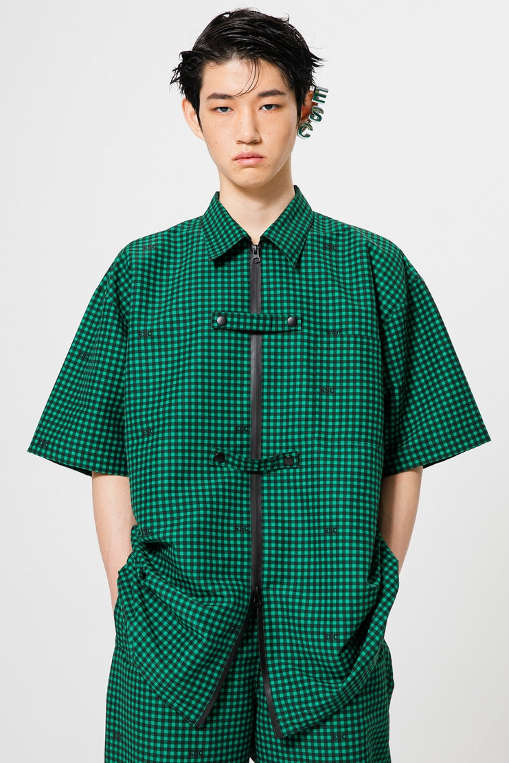 イーエスシースタジオ(ESC STUDIO)  Check printing shirt (green)