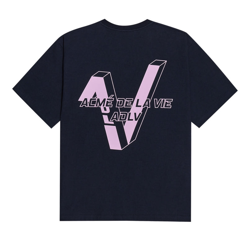 アクメドラビ(acme' de la vie) OUTLINE V LOGO SHORT SLEEVE T-SHIRT NAVY