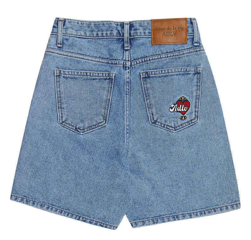 アクメドラビ(acme' de la vie)  HEART LOGO SHORT JEANS LIGHT BLUE
