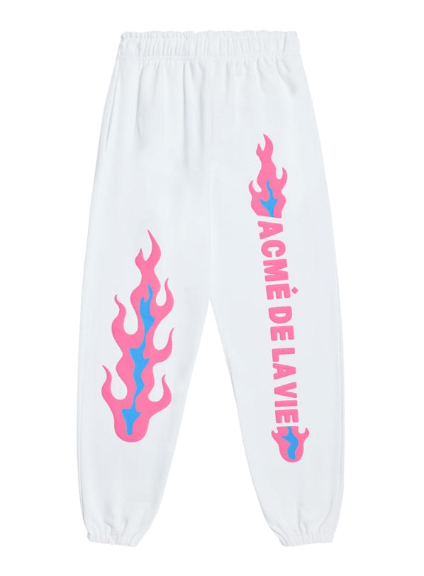 アクメドラビ(acme' de la vie) FLAME LOGO EMBO PANTS FOR WOMEN WHITE