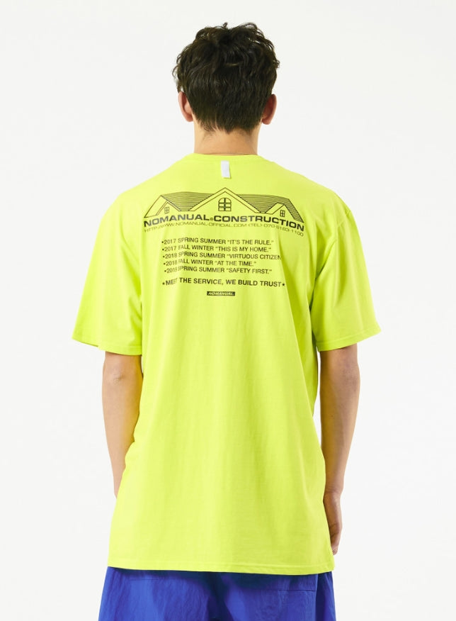 NOMANUAL(ノーマニュアル) NM CONSTRUCTION T-SHIRT - NEON GREEN