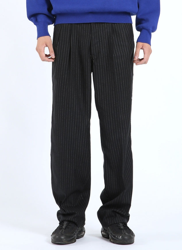 NOMANUAL(ノーマニュアル) STRIPED TUCK PANTS - BLACK