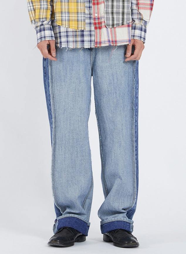 NOMANUAL(ノーマニュアル) 19 REVERSED DENIM PANTS - BLUE