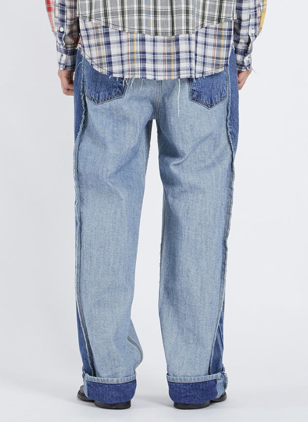 NOMANUAL(ノーマニュアル) 19 REVERSED DENIM PANTS - BLUE