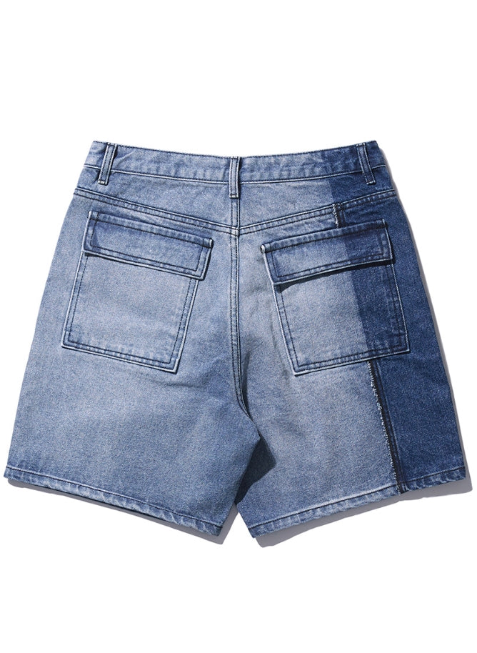 NOMANUAL(ノーマニュアル) PANELD DENIM SHORTS - BLUE