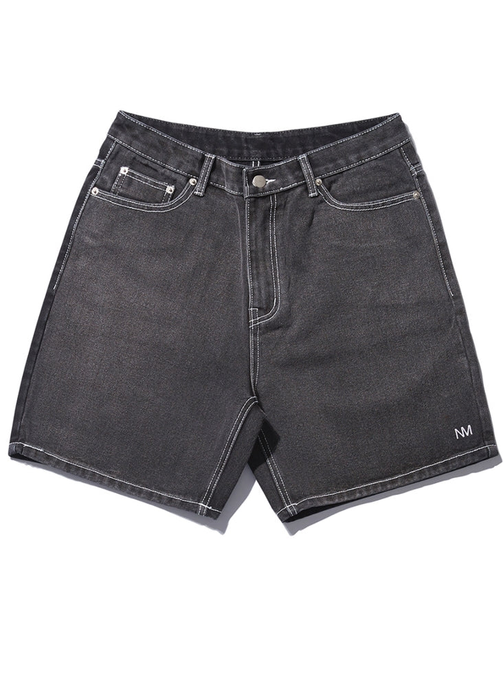 NOMANUAL(ノーマニュアル) PANELD DENIM SHORTS - CHARCOAL
