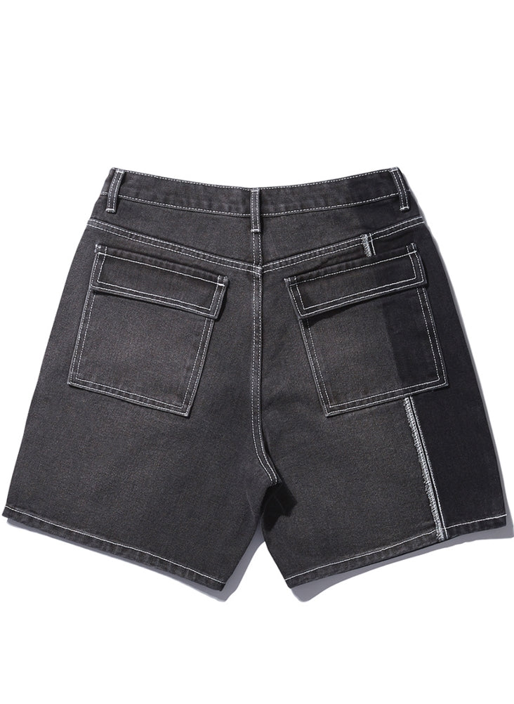 NOMANUAL(ノーマニュアル) PANELD DENIM SHORTS - CHARCOAL