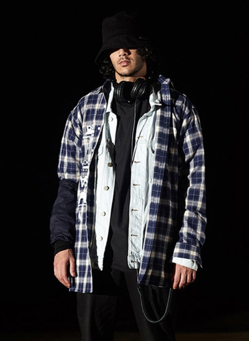 NOMANUAL(ノーマニュアル) SPONSOR LONG CHECK SHIRT - NAVY