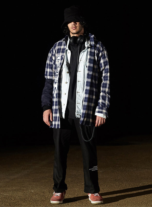 NOMANUAL(ノーマニュアル) SPONSOR LONG CHECK SHIRT - NAVY