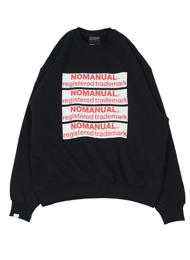 NOMANUAL(ノーマニュアル) CRACK LOGO ROUND SWEAT SHIRT - BLACK